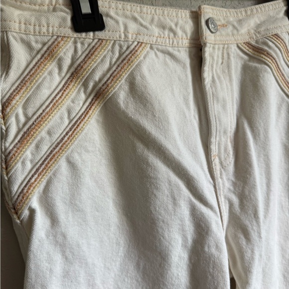 We the Free White Tan Embroidered Stripe Wide Leg Jeans Womens 29 Festival - Picture 2 of 6